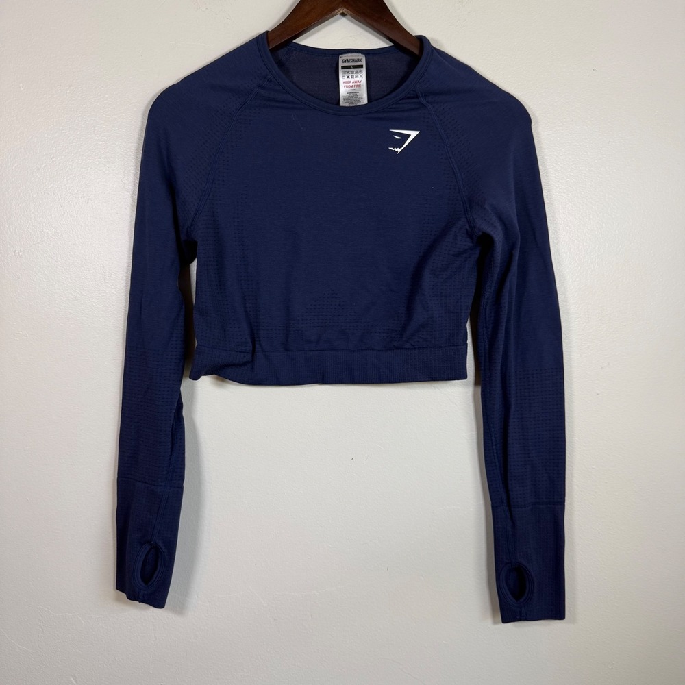 Gymshark Vital Seamless 2.0 Long Sleeve Crop Top Size Large Navy Blue